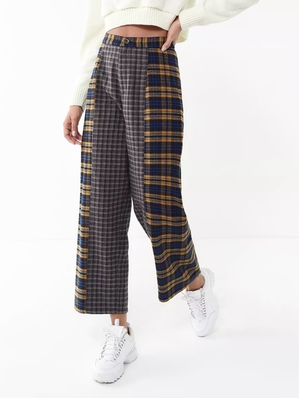 UO Harlow Mixed Plaid High Waist Ankle Trousers Size 6
